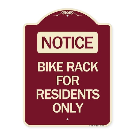Signmission Bike Rack for Residents Only Heavy-Gauge Aluminum Architectural Sign, 24" x 18", BU-1824-24307 A-DES-BU-1824-24307